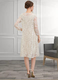 Macy Sheath/Column V-neck Knee-Length Chiffon Lace Mother of the Bride Dress With Bow(s) STK126P0014924