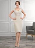 Macy Sheath/Column V-neck Knee-Length Chiffon Lace Mother of the Bride Dress With Bow(s) STK126P0014924