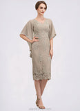 Eliana Sheath/Column V-neck Knee-Length Chiffon Lace Mother of the Bride Dress With Cascading Ruffles STK126P0014925