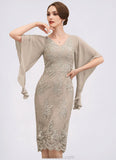 Eliana Sheath/Column V-neck Knee-Length Chiffon Lace Mother of the Bride Dress With Cascading Ruffles STK126P0014925