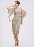 Eliana Sheath/Column V-neck Knee-Length Chiffon Lace Mother of the Bride Dress With Cascading Ruffles STK126P0014925