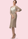 Savanah Sheath/Column Scoop Neck Knee-Length Chiffon Lace Mother of the Bride Dress STK126P0014927