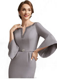 Lara Sheath/Column V-neck Knee-Length Stretch Crepe Mother of the Bride Dress With Beading STK126P0014928