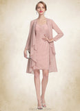 Eileen Sheath/Column Sweetheart Knee-Length Chiffon Mother of the Bride Dress With Ruffle Lace STK126P0014929