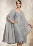 Aurora Sheath/Column V-neck Knee-Length Lace Mother of the Bride Dress STK126P0014931