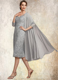 Aurora Sheath/Column V-neck Knee-Length Lace Mother of the Bride Dress STK126P0014931