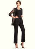 Ashley Jumpsuit/Pantsuit Scoop Neck Ankle-Length Chiffon Mother of the Bride Dress With Beading Sequins STK126P0014932