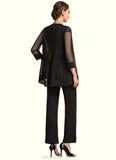 Ashley Jumpsuit/Pantsuit Scoop Neck Ankle-Length Chiffon Mother of the Bride Dress With Beading Sequins STK126P0014932