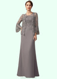 Yazmin Sheath/Column Square Neckline Floor-Length Chiffon Lace Mother of the Bride Dress STK126P0014936