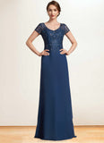 Kit A-Line V-neck Floor-Length Chiffon Lace Mother of the Bride Dress With Sequins STK126P0014938