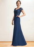 Kit A-Line V-neck Floor-Length Chiffon Lace Mother of the Bride Dress With Sequins STK126P0014938