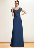 Kit A-Line V-neck Floor-Length Chiffon Lace Mother of the Bride Dress With Sequins STK126P0014938