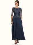 Lucille A-Line Scoop Neck Ankle-Length Chiffon Lace Mother of the Bride Dress STK126P0014942