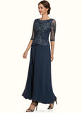 Lucille A-Line Scoop Neck Ankle-Length Chiffon Lace Mother of the Bride Dress STK126P0014942