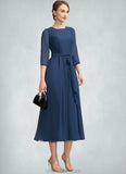 Kayley A-Line Scoop Neck Tea-Length Chiffon Mother of the Bride Dress With Ruffle Bow(s) STK126P0014954