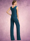 Janae Jumpsuit/Pantsuit Scoop Neck Floor-Length Chiffon Mother of the Bride Dress With Beading Cascading Ruffles STK126P0014956