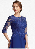 Pamela A-Line Scoop Neck Tea-Length Chiffon Lace Mother of the Bride Dress With Sequins STK126P0014959