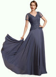 Samara A-Line V-neck Floor-Length Chiffon Lace Mother of the Bride Dress With Sequins STK126P0014964