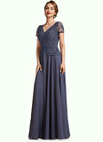 Samara A-Line V-neck Floor-Length Chiffon Lace Mother of the Bride Dress With Sequins STK126P0014964