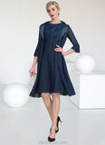 Luna A-Line Scoop Neck Knee-Length Chiffon Lace Mother of the Bride Dress With Ruffle STK126P0014966