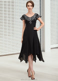 Clare A-Line V-neck Tea-Length Chiffon Lace Mother of the Bride Dress With Sequins STK126P0014967