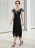 Clare A-Line V-neck Tea-Length Chiffon Lace Mother of the Bride Dress With Sequins STK126P0014967