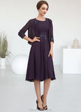 Savannah A-Line Scoop Neck Knee-Length Chiffon Lace Mother of the Bride Dress With Sequins STK126P0014968