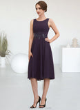 Savannah A-Line Scoop Neck Knee-Length Chiffon Lace Mother of the Bride Dress With Sequins STK126P0014968