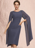 Lizbeth Sheath/Column Scoop Neck Knee-Length Chiffon Mother of the Bride Dress With Beading STK126P0014969