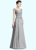 Shania A-Line V-neck Floor-Length Chiffon Mother of the Bride Dress With Appliques Lace STK126P0014974