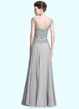 Shania A-Line V-neck Floor-Length Chiffon Mother of the Bride Dress With Appliques Lace STK126P0014974