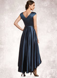 Olive A-Line Scoop Neck Asymmetrical Satin Mother of the Bride Dress With Bow(s) Pockets STK126P0014976