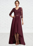 Brooklyn A-Line V-neck Asymmetrical Chiffon Lace Mother of the Bride Dress With Beading Sequins STK126P0014980