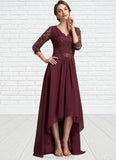 Brooklyn A-Line V-neck Asymmetrical Chiffon Lace Mother of the Bride Dress With Beading Sequins STK126P0014980