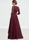 Brooklyn A-Line V-neck Asymmetrical Chiffon Lace Mother of the Bride Dress With Beading Sequins STK126P0014980