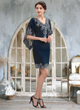 Josephine Sheath/Column V-neck Knee-Length Chiffon Lace Mother of the Bride Dress With Sequins STK126P0014983