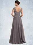 Kennedy A-Line/Princess V-neck Floor-Length Tulle Lace Mother of the Bride Dress With Sequins STK126P0014985