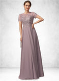 Sylvia A-Line Scoop Neck Floor-Length Chiffon Lace Mother of the Bride Dress With Beading Sequins STK126P0014987