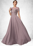 Sylvia A-Line Scoop Neck Floor-Length Chiffon Lace Mother of the Bride Dress With Beading Sequins STK126P0014987