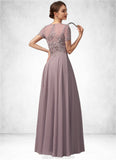 Sylvia A-Line Scoop Neck Floor-Length Chiffon Lace Mother of the Bride Dress With Beading Sequins STK126P0014987