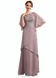 Paisley A-Line Scoop Neck Floor-Length Chiffon Lace Mother of the Bride Dress With Sequins Cascading Ruffles STK126P0014991