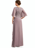 Paisley A-Line Scoop Neck Floor-Length Chiffon Lace Mother of the Bride Dress With Sequins Cascading Ruffles STK126P0014991