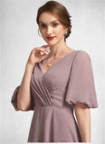 Daniela A-Line V-neck Floor-Length Chiffon Mother of the Bride Dress With Ruffle STK126P0014992