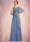 Virginia A-Line Scoop Neck Floor-Length Chiffon Lace Mother of the Bride Dress With Sequins Cascading Ruffles STK126P0014997