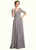 Courtney A-Line V-neck Floor-Length Chiffon Lace Mother of the Bride Dress With Sequins STK126P0014999