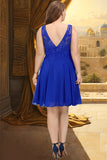 Selena A-line V-Neck Knee-Length Chiffon Lace Homecoming Dress STKP0020589