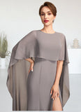 Lois Sheath/Column Scoop Neck Sweep Train Chiffon Mother of the Bride Dress With Split Front STK126P0015000