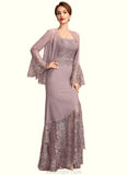 Brooklynn Trumpet/Mermaid Square Neckline Asymmetrical Chiffon Lace Mother of the Bride Dress STK126P0015001