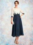 Madeline A-Line Scoop Neck Tea-Length Chiffon Lace Mother of the Bride Dress STK126P0015002