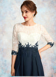 Madeline A-Line Scoop Neck Tea-Length Chiffon Lace Mother of the Bride Dress STK126P0015002